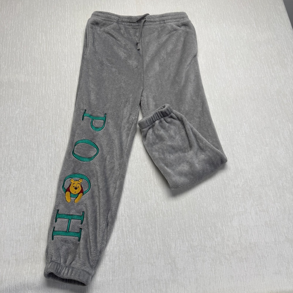 Disney Pooh Bear Fleece Pajama Pants Womens XL Gray Graphic Sleepwear Soft Plush